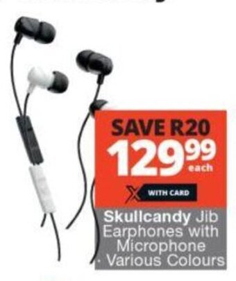 Skullcandy Jib Earphones with Microphone Various Colours