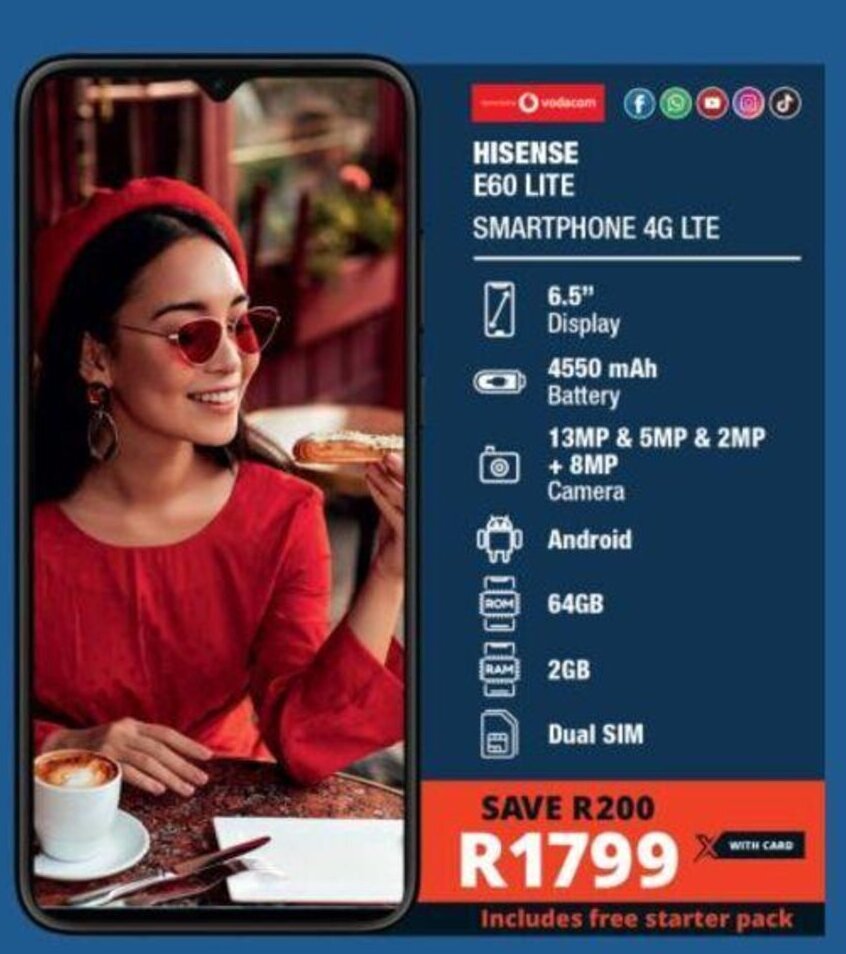 HISENSE E60 LITE SMARTPHONE 4G LTE offer at Checkers