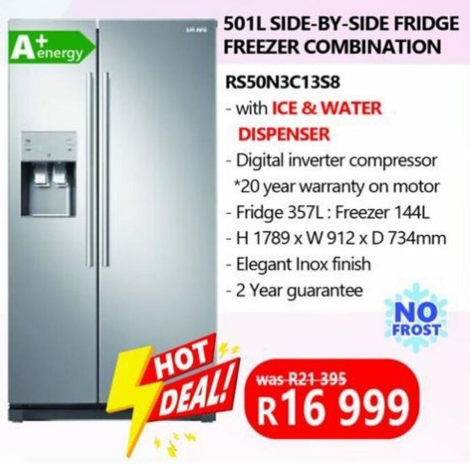501L SIDEBYSIDE FRIDGE FREEZER COMBINATION offer at Tafelberg Furnishers