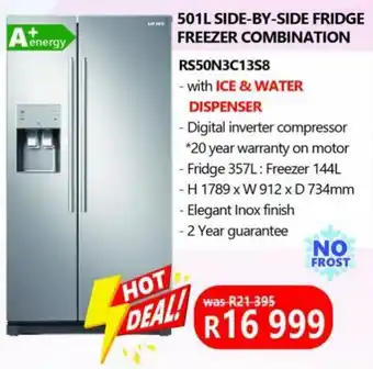 Tafelberg Furnishers 501L SIDE-BY-SIDE FRIDGE FREEZER COMBINATION offer