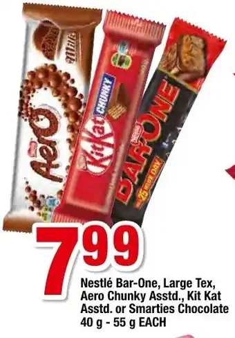 Oxford Freshmarket Nestleé Bar One, Large Tex, Aero Chinky Asstd., Kit Kat Asstd. or Smarties Chocolate 40g-55g offer