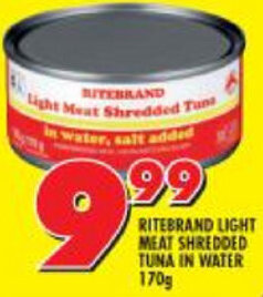 Shoprite Ritebrand Light Meat Shredded Tuna in Water 170g offer