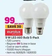 Game Eurolux 9w led a60 bulb-5's per pack offer