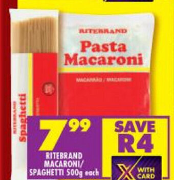 Shoprite Ritebrand Macaroni/Spaghetti 500g offer