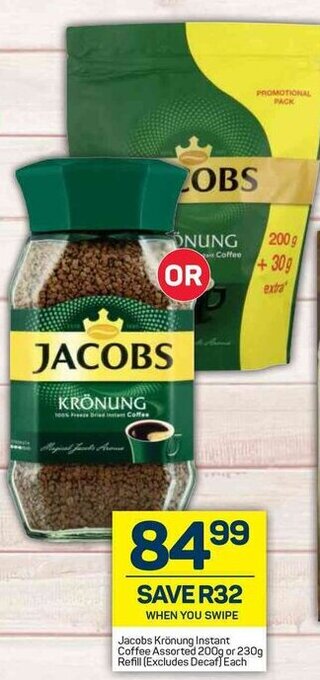 Pick n Pay Jacobs Krönung Instant Coffee Assorted 200g or 230g Refill offer