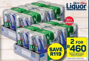 Pick n Pay Castle Lite 24x410ml cans offer