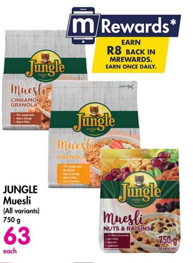 JUNGLE Muesli (All variants) 750 g offer at Makro