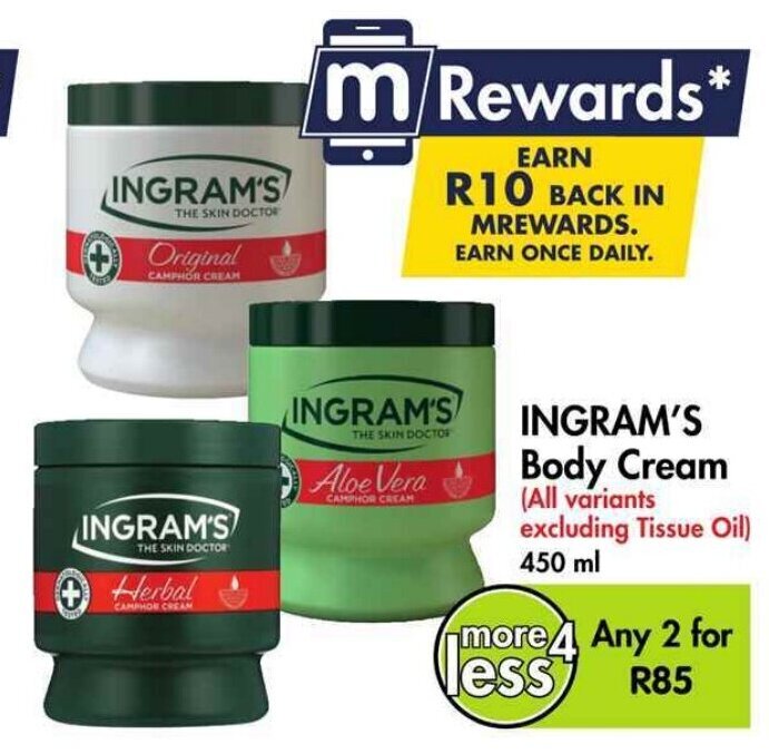 INGRAM'S Body Cream (All variants excluding Tissue Oil) 450 ml offer at
