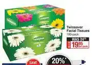 Twinsaver Facial Tissues 180 Pack-Per Pack