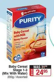 Dis-Chem Purity Baby Cereal Stage 1-3 (Mix With Water) (Assorted)-200g offer