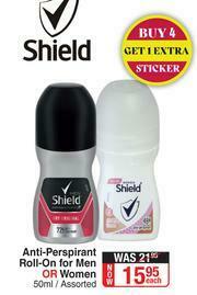 Dis-Chem Shield Anti-Perspirant Roll-On For Men Or Women (Assorted)-50ml Each offer