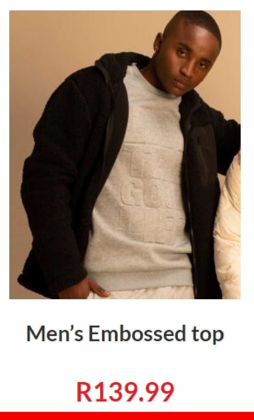 Men's embossed top offer at Choice Clothing