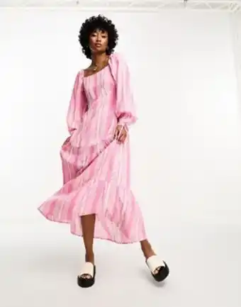 Asos Violet romance tiered midi dress in pink ditsy floral print offer