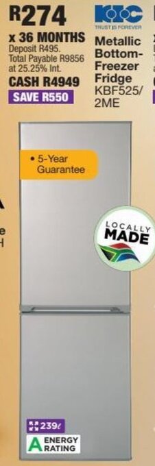 OK Furniture Metallic Bottom Freezer Fridge offer