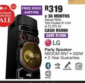 OK Furniture LG Party Speaker XBOOM RN7 • 500W 2-Year Guarantee offer