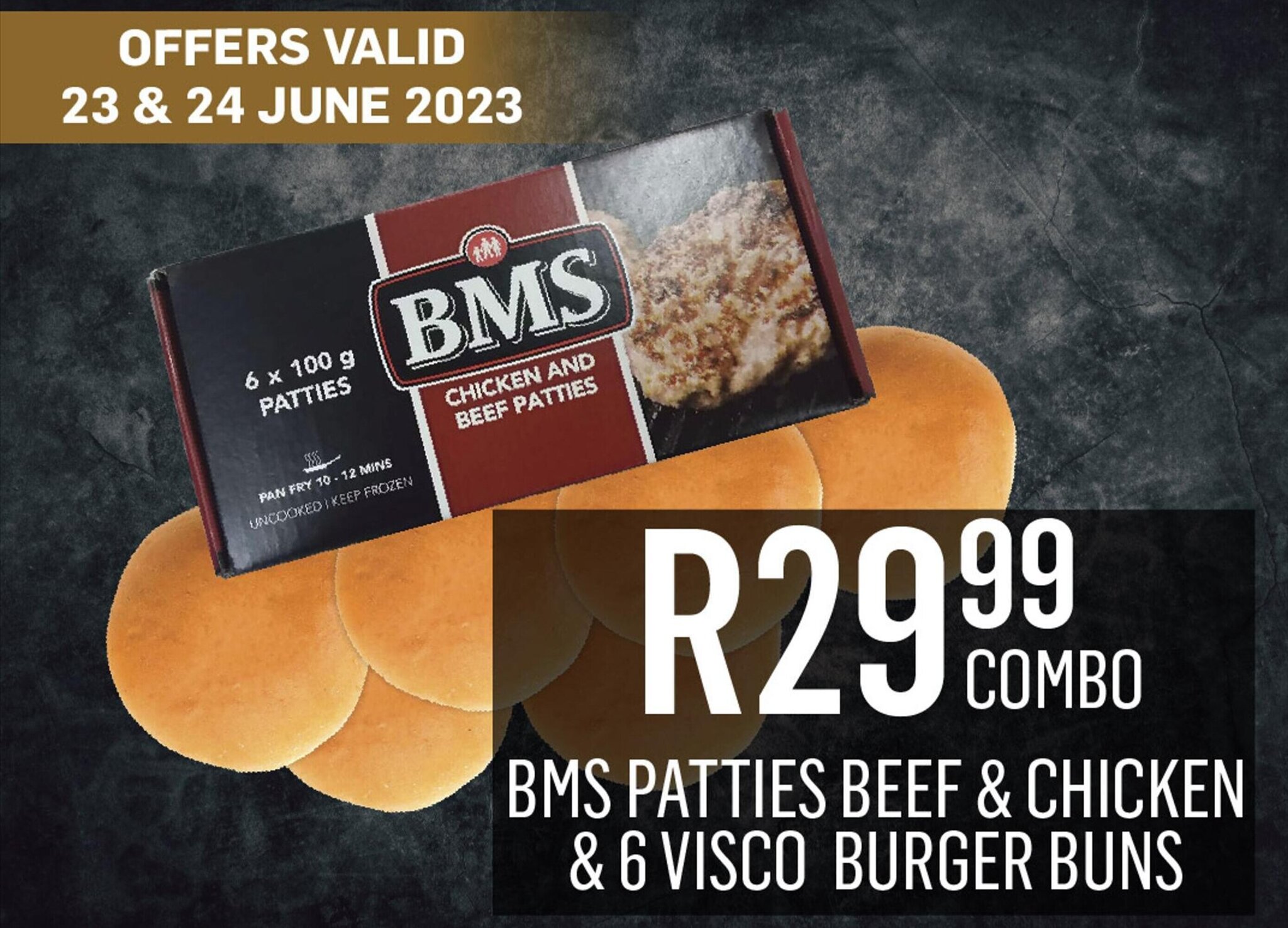 BMS PATTIES BEEF & CHICKEN & 6 VISCO BURGER BUNS offer at Bluff Meat Supply