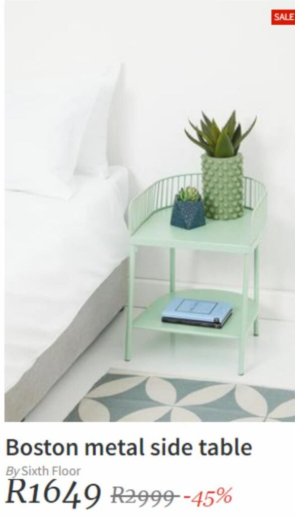 Boston metal side table offer at Superbalist