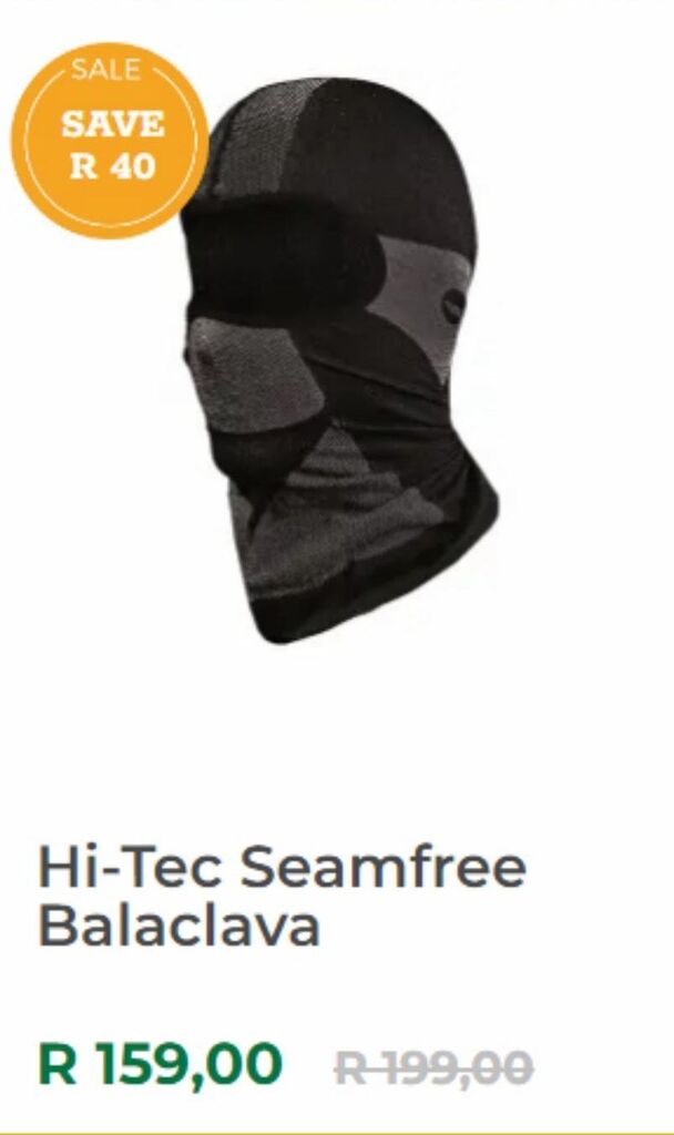 Hi tec seamfree balaclava offer at Outdoor Warehouse