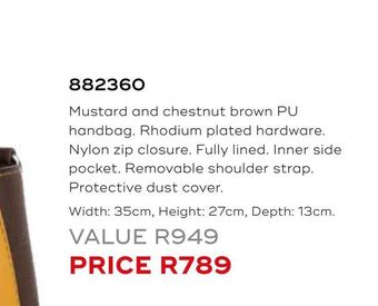 Honey Fashion Accessories Mustard and chestnut brown pu handbag offer