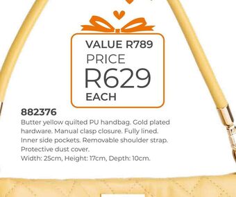 Honey Fashion Accessories Butter yellow quilted pu handbag offer