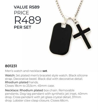 Honey Fashion Accessories Men's watch and necklace set offer
