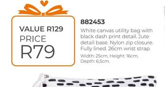 Honey Fashion Accessories White canvas utility bag with black dash print detail offer