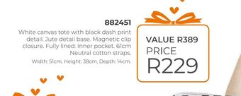 Honey Fashion Accessories White canvas tote with black dash print detail offer