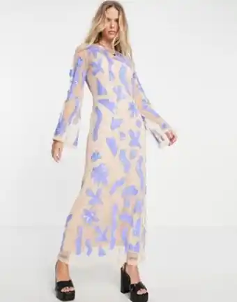 Asos Topshop premium embellished lilac splodge midi dress offer