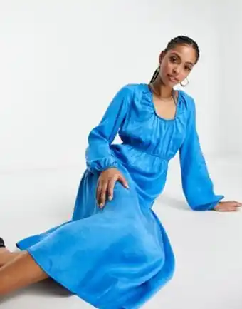 Asos Topshop gathered tiered tie midi dress in cobalt blue offer