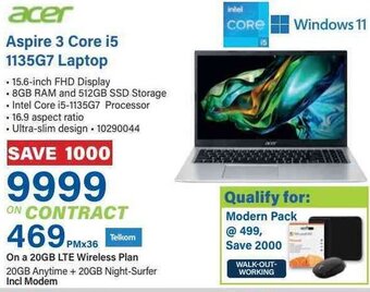 Incredible Connection acer Aspire 3 Core i5 1135G7 Laptop offer