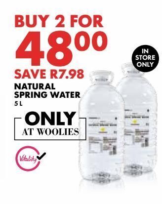Woolworths Natural spring water 5l offer