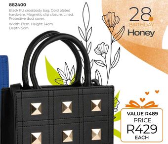 Honey Fashion Accessories Black pu crossbody bag offer