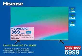 Incredible Connection Hisense 58-inch Smart UHD TV-58A6H offer