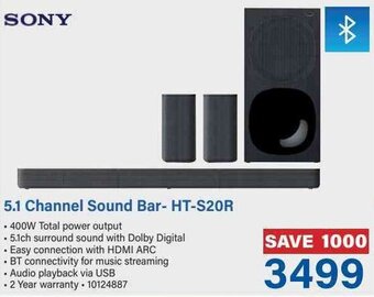Incredible Connection Sony 5.1 Channel Sound Bar- HT-S20R offer