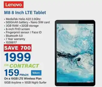 Incredible Connection Lenovo M8 8 Inch LTE Tablet offer