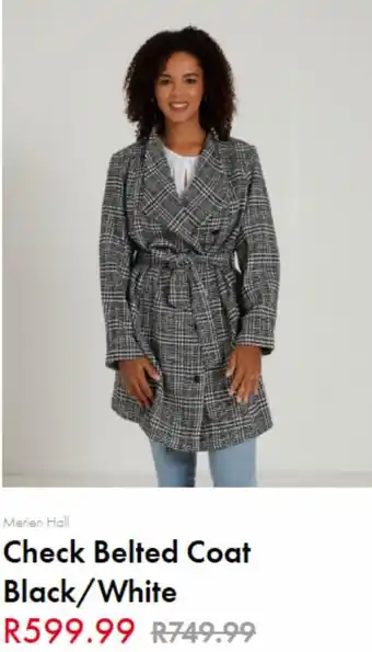 Edgars Merien Hall Check Belted Coat Black/White offer