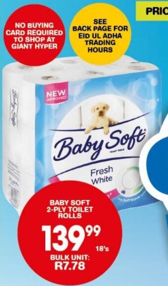 Giant Hyper BABY SOFT 2-PLY TOILET ROLLS offer