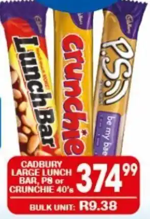 Giant Hyper CADBURY LARGE LUNCH BAR, PS or CRUNCHIE 40's offer