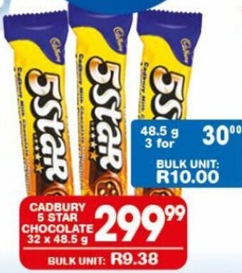 Giant Hyper CADBURY 5 STAR CHOCOLATE 32 x 48.5 g offer