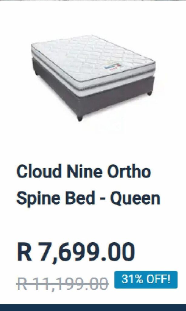 Cloud nine ortho spine bed queen offer at The Mattress Warehouse