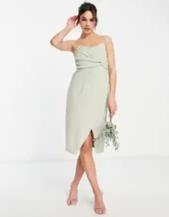 Asos Tfnc bridesmaid noee bandeau wrap dress in sage green offer