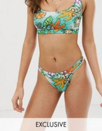 Asos Asos design fuller bust exclusive high waist tanga bikini bottom in feathered tropical print offer