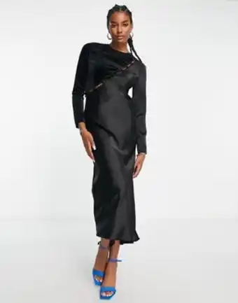 Asos Asos design button detail mixed velvet and satin midi dress in black offer
