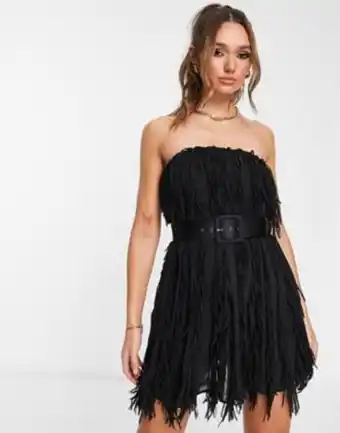 Asos Asos design mini bandeau dress in shredded chiffon with belt detail in black offer