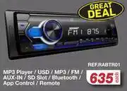 Reference mp3 player/usd/mp3/fm/aux in/sd slot/bluetooth/app control/remote ref.rabtr01-each
