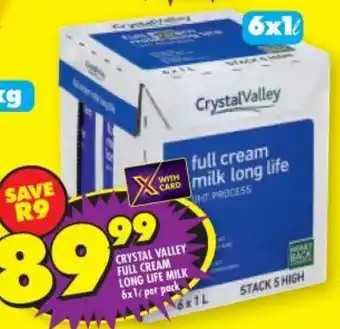 Shoprite CRYSTAL VALLEY FULL CREAM LONG LIFE MILK 6xl per pack offer