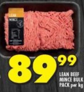 Shoprite LEAN BEEF MINCE BULK PACK per kg offer