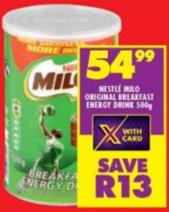 Shoprite NESTLE MILO ORIGINAL BREAKFAST ENERGY DRINK 500g offer