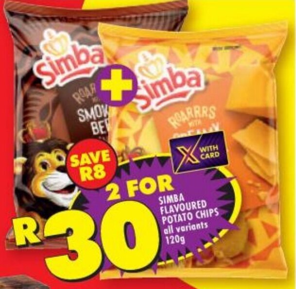 SIMBA FLAVOURED POTATO CHIPS all variants 120g offer at Shoprite