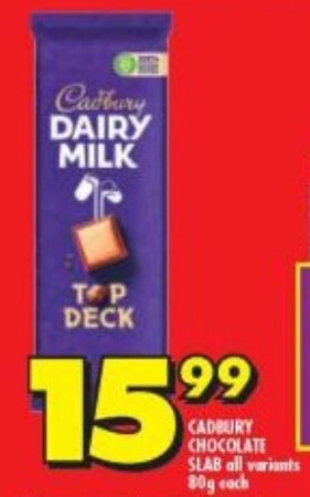 Shoprite CADBURY CHOCOLATE SLAB all variants 80g each offer